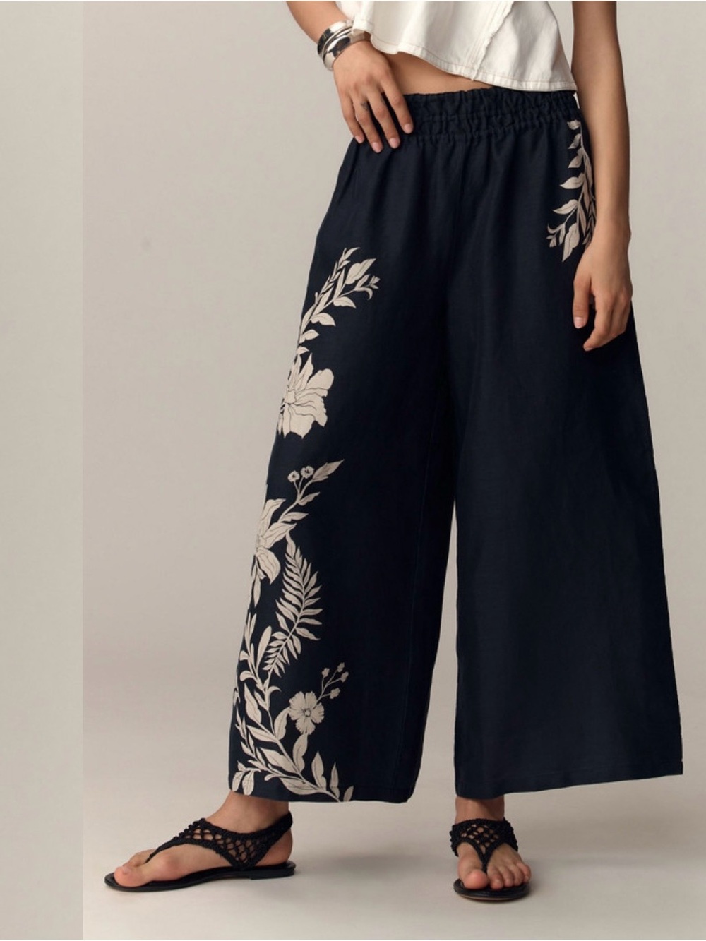 Anthropologie somerset black linen floral print pant - Picture 4 of 9